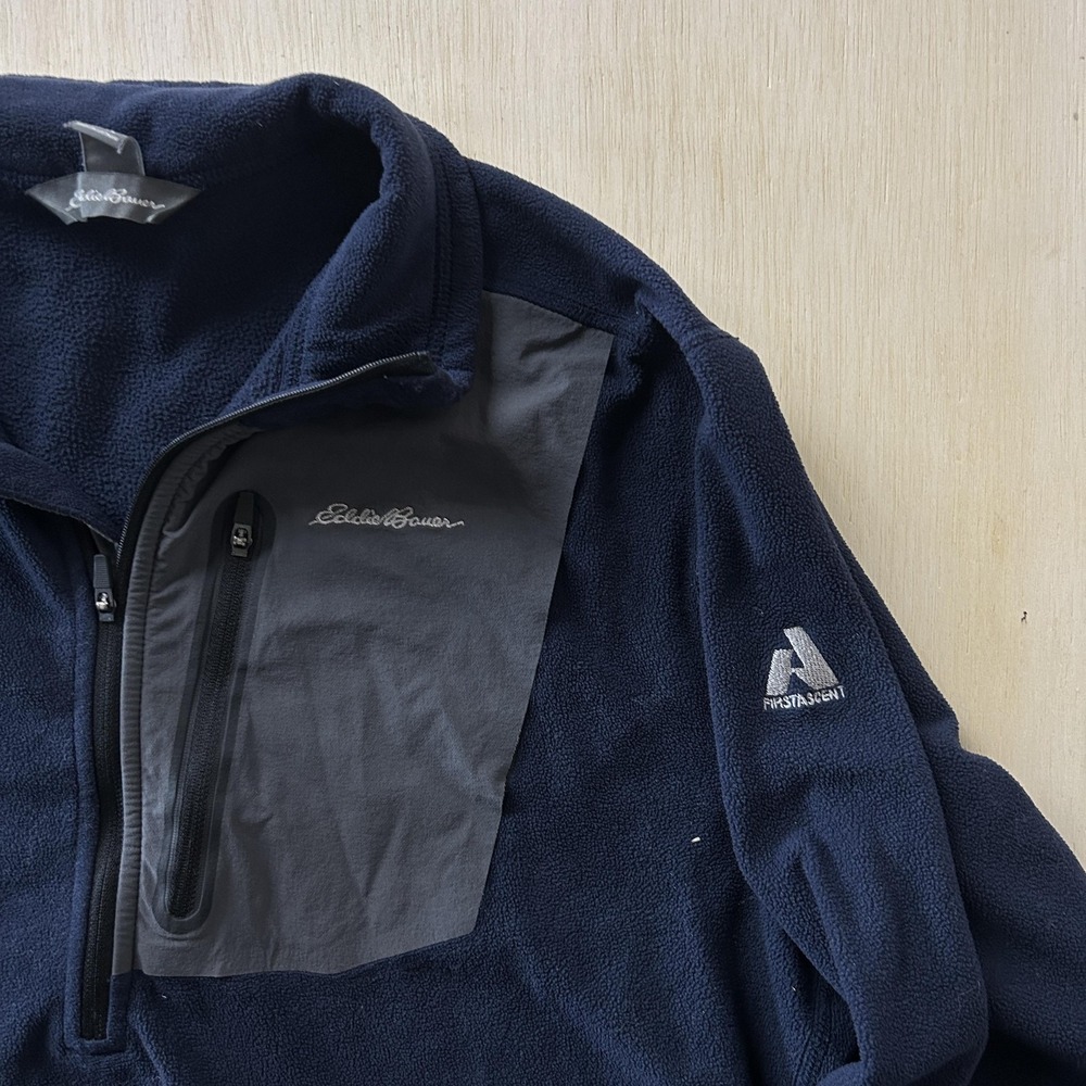 Eddie Bauer First Ascent Sweater Mens LT Blue 1/4 Zip Fleece Pullover‎ Outdoor